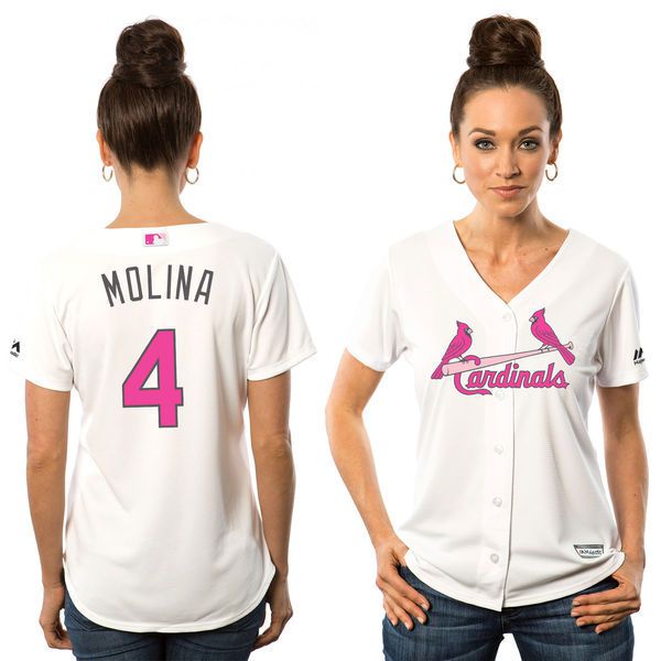 Women 2017 MLB St.Louis Cardinals #4 Yadier Molina White Mothers Day Jerseys->houston texans->NFL Jersey